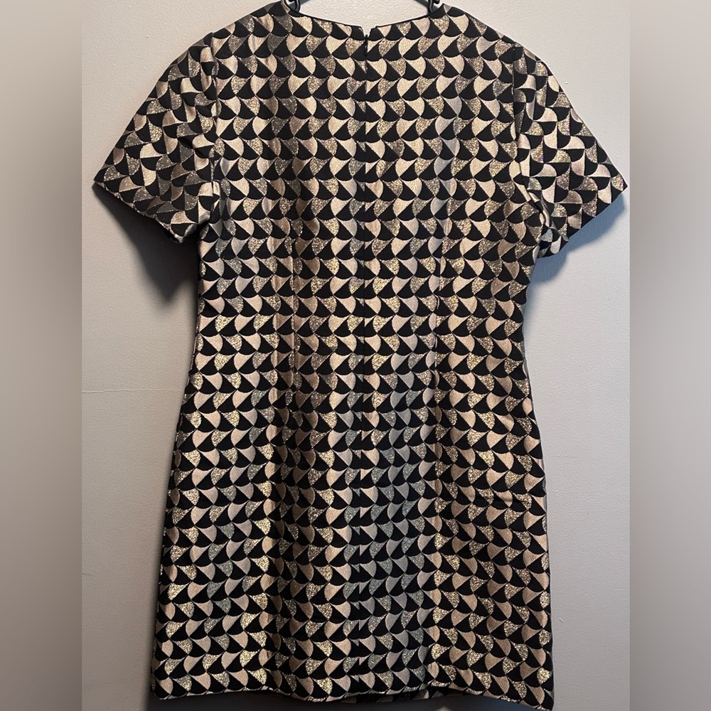Ann Taylor Classic Geo Jacquard Flare Dress Black/Gold Size 14 - Picture 3 of 15